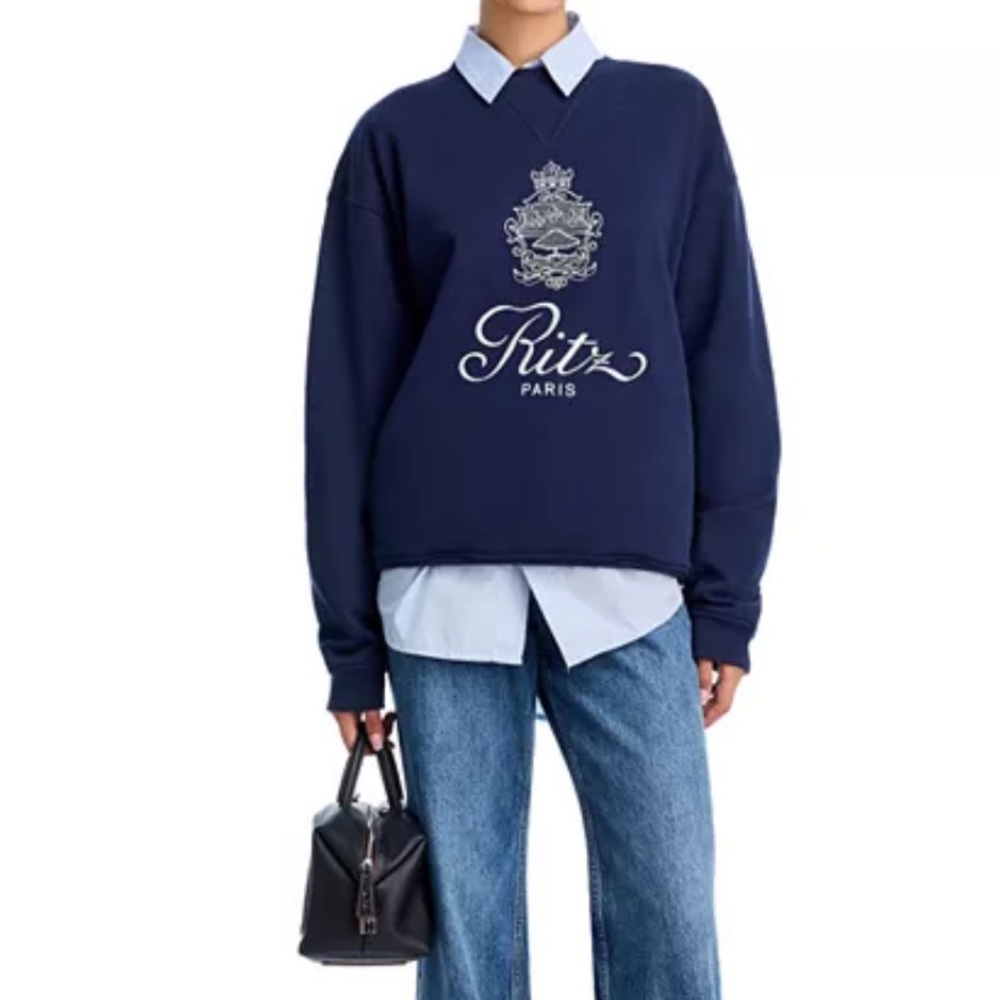 Frame Ritz Blue Sweater with Embroidered Crest